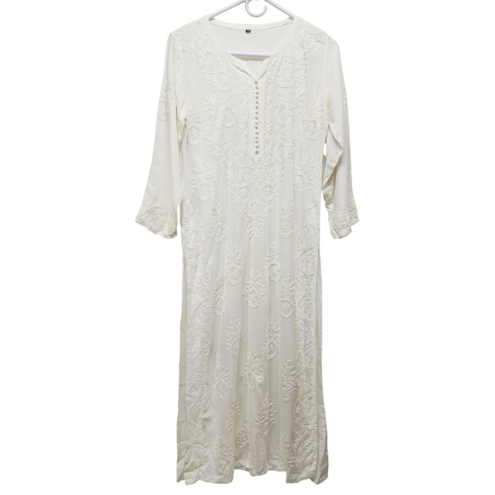 Handmade White Chikankari Indian Salwar kameez dupatta Women Ethnic Size 38 L